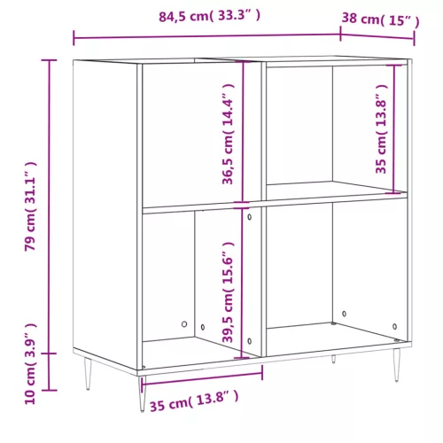  betonszürke szerelt fa hanglemezszekrény 84,5 x 38 x 89 cm