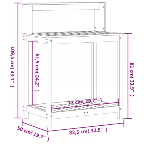  tömör fenyőfa ültetőasztal polccal 82,5 x 50 x 109,5 cm