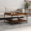  füstös tölgy színű szerelt fa és vas dohányzóasztal 80x80x45 cm