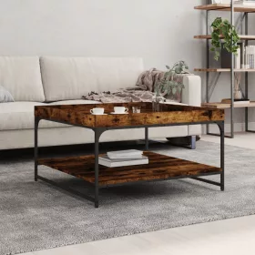    füstös tölgy színű szerelt fa és vas dohányzóasztal 80x80x45 cm