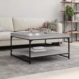    szürke sonoma szerelt fa és vas dohányzóasztal 80 x 80 x 45 cm