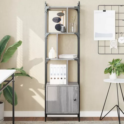  szürke sonoma szerelt fa könyvespolc ajtóval 44,5x30x154,5 cm