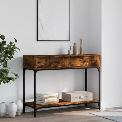  füstös tölgy színű szerelt fa tálalóasztal 100 x 34,5 x 75 cm