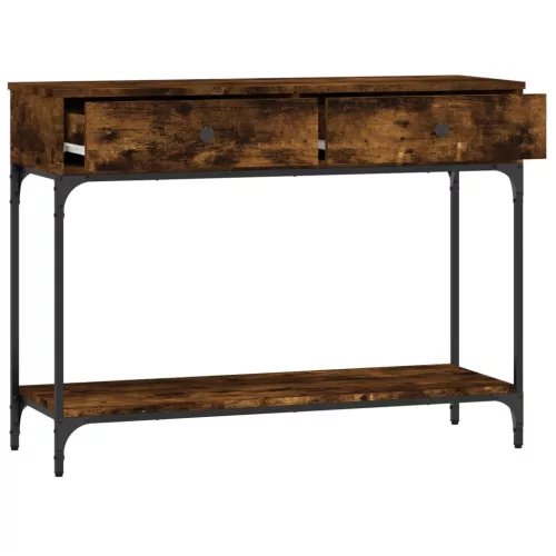  füstös tölgy színű szerelt fa tálalóasztal 100 x 34,5 x 75 cm