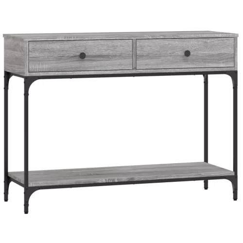  szürke sonoma színű szerelt fa konzolasztal 100 x 34,5 x 75 cm
