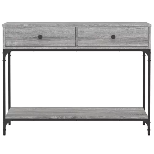  szürke sonoma színű szerelt fa konzolasztal 100 x 34,5 x 75 cm