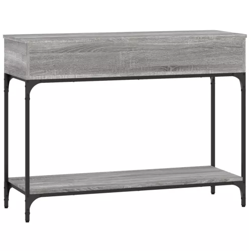  szürke sonoma színű szerelt fa konzolasztal 100 x 34,5 x 75 cm