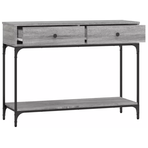  szürke sonoma színű szerelt fa konzolasztal 100 x 34,5 x 75 cm