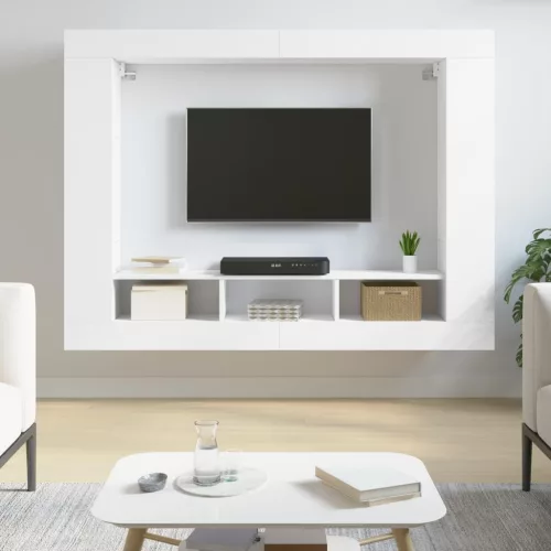  fehér szerelt fa TV-szekrény 152 x 22 x 113 cm