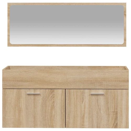  sonoma tölgy színű szerelt fa fürdőszobaszekrény tükörrel