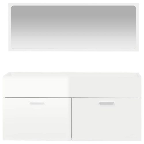  magasfényű fehér szerelt fa fürdőszobaszekrény tükörrel