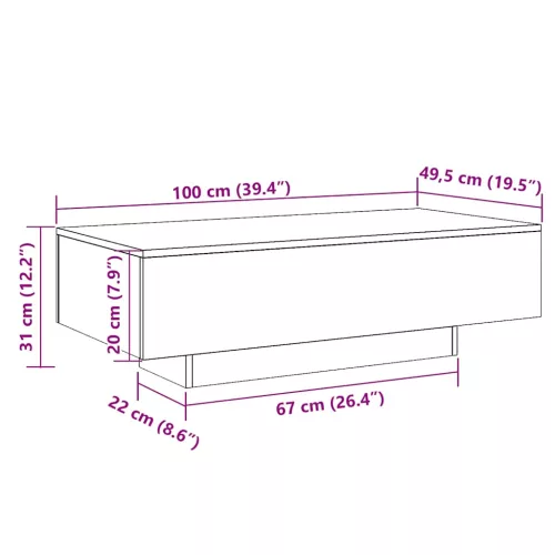  betonszürke szerelt fa dohányzóasztal 100x49,5x31 cm