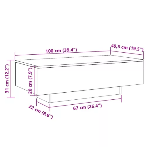  füstös tölgy színű szerelt fa dohányzóasztal 100x49,5x31 cm