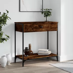    füstös tölgy színű szerelt fa tálalóasztal 75 x 34,5 x 75 cm