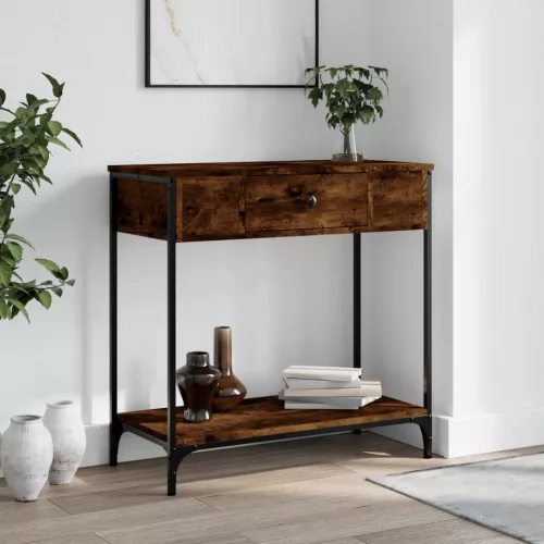 füstös tölgy színű szerelt fa tálalóasztal 75 x 34,5 x 75 cm