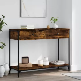    füstös tölgy színű szerelt fa tálalóasztal 100 x 34,5 x 75 cm