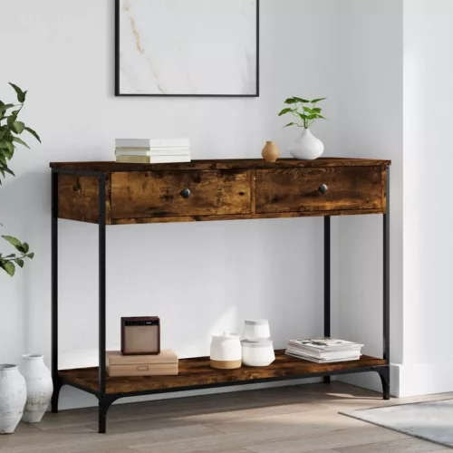  füstös tölgy színű szerelt fa tálalóasztal 100 x 34,5 x 75 cm