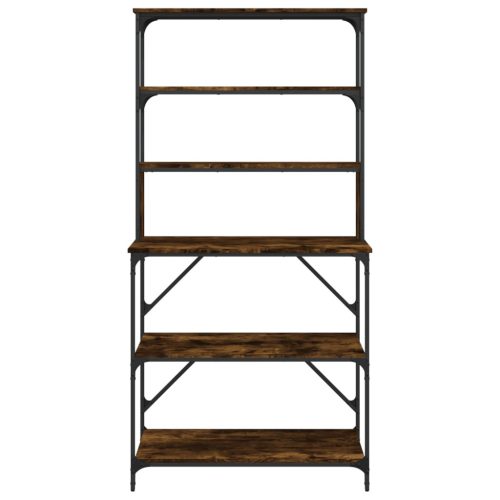  6 szintes füstös tölgy színű szerelt fa pékállvány 90x40x180cm