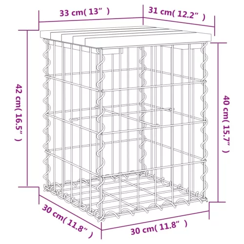  tömör fenyőfa gabion kerti pad 33x31x42 cm
