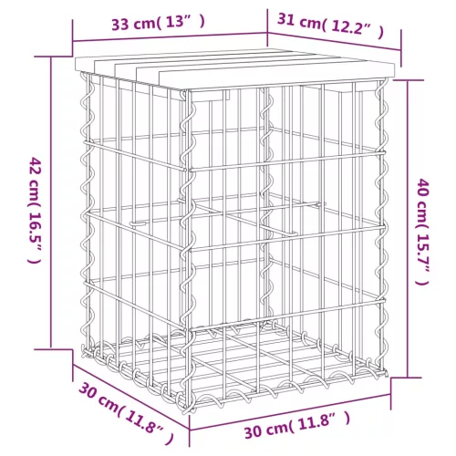  impregnált fenyőfa gabion kerti pad 33 x 31 x 42 cm