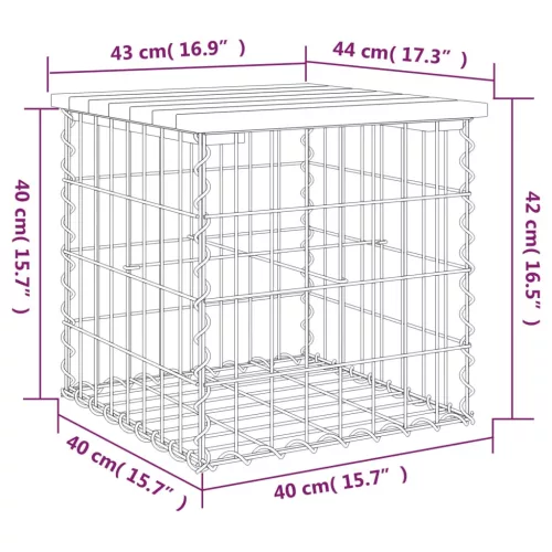  impregnált fenyőfa gabion kerti pad 43 x 44 x 42 cm