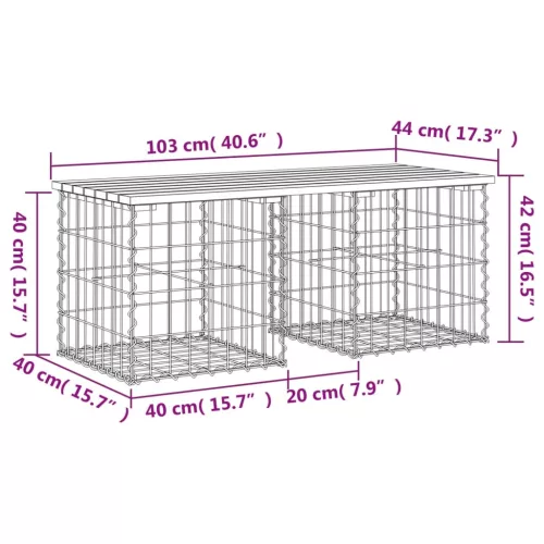  tömör fenyőfa gabion kerti pad 103x44x42 cm