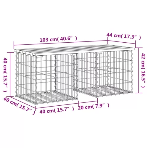  tömör duglászfenyő gabion kerti pad 103x44x42 cm