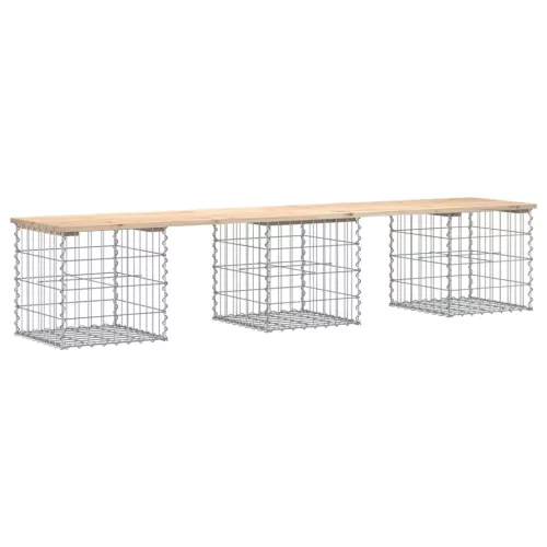  tömör fenyőfa gabion kerti pad 203x44x42 cm