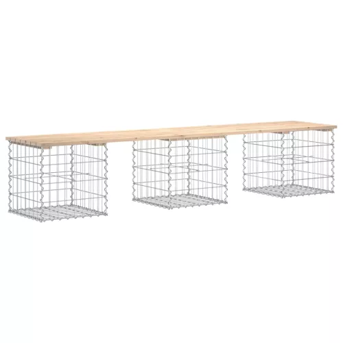  tömör fenyőfa gabion kerti pad 203x44x42 cm