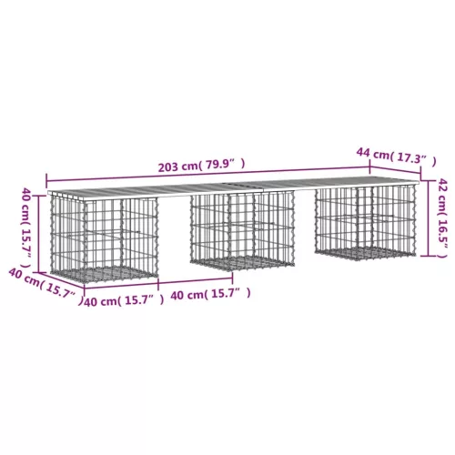  tömör duglászfenyő gabion kerti pad 203x44x42 cm