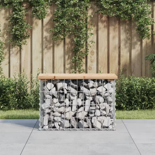  tömör fenyőfa gabion kerti pad 63x31,5x42 cm