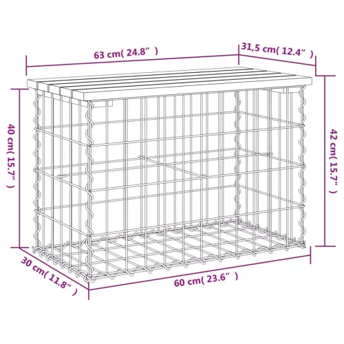  tömör fenyőfa gabion kerti pad 63x31,5x42 cm