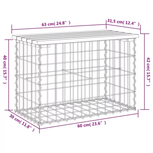  tömör impergnált fenyőfa gabion kerti pad 63 x 31,5 x 42 cm