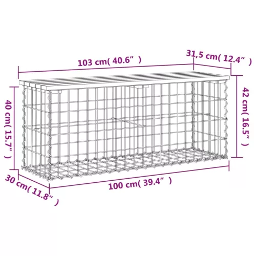  tömör duglászfenyő gabion kerti pad 103x31,5x42 cm