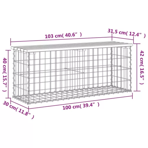 impregnált fenyőfa gabion kerti pad 103 x 31,5 x 42 cm