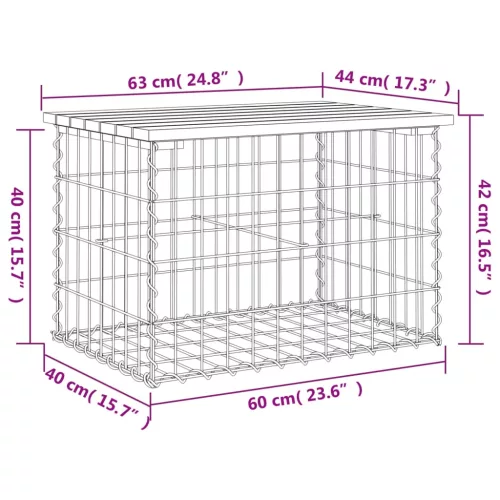 tömör fenyőfa gabion kerti pad 63x44x42 cm
