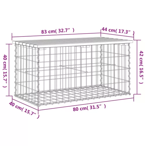  tömör fenyőfa gabion kerti pad 83x44x42 cm