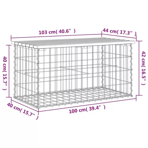  tömör fenyőfa gabion kerti pad 103x44x42 cm