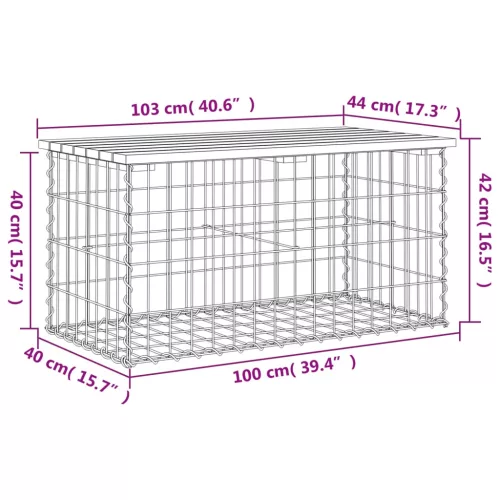  impregnált fenyőfa gabion kerti pad 103 x 44 x 42 cm