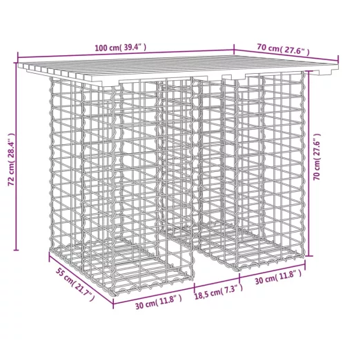  tömör fenyőfa gabion kerti pad 100x70x72 cm