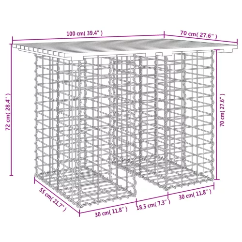  impregnált fenyőfa gabion kerti pad 100 x 70 x 72 cm