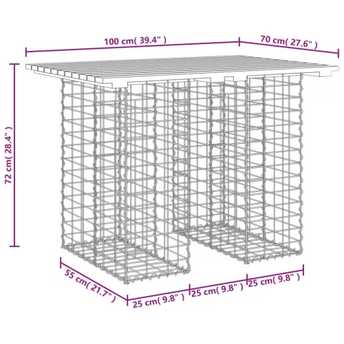  tömör fenyőfa gabion kerti pad 100x70x72 cm
