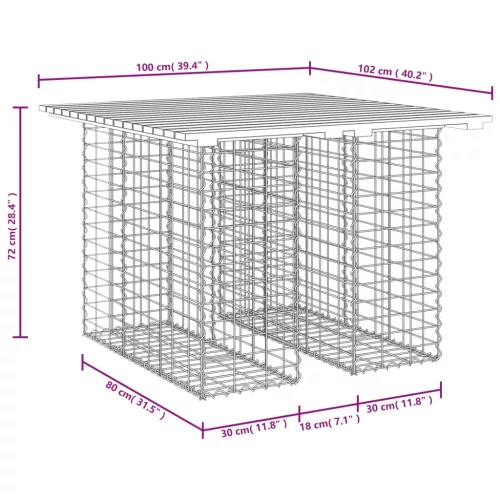  tömör fenyőfa gabion kerti pad 100x102x72 cm