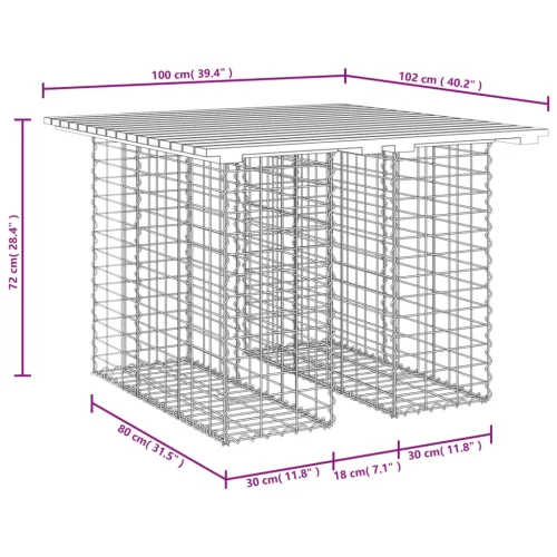  tömör duglászfenyő gabion kerti pad 100x102x72 cm