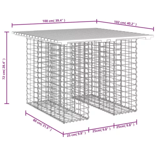  tömör fenyőfa gabion kerti pad 100x102x72 cm
