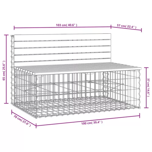  tömör fenyőfa gabion kerti pad 103x70x65 cm