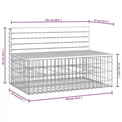  impregnált fenyőfa gabion kerti pad 103 x 70 x 65 cm