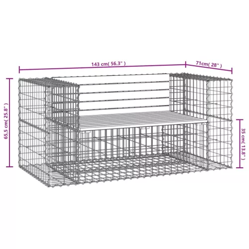  tömör impregnált fenyőfa gabion kerti pad 143x71x65,5 cm