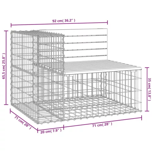  tömör fenyőfa gabion kerti pad 92x71x65,5 cm