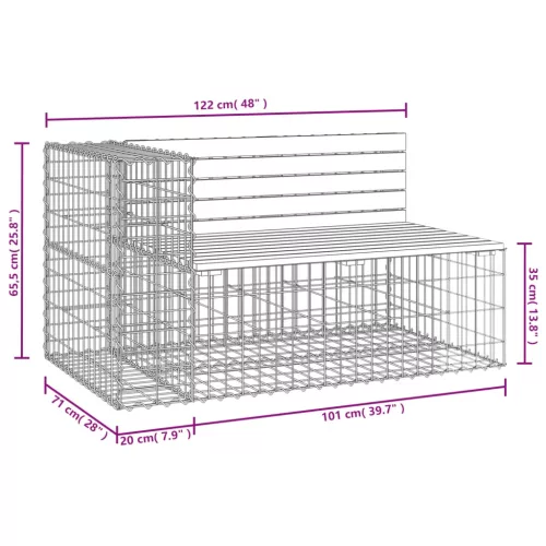  tömör duglászfenyő gabion kerti pad 122 x 71 x 65,5 cm